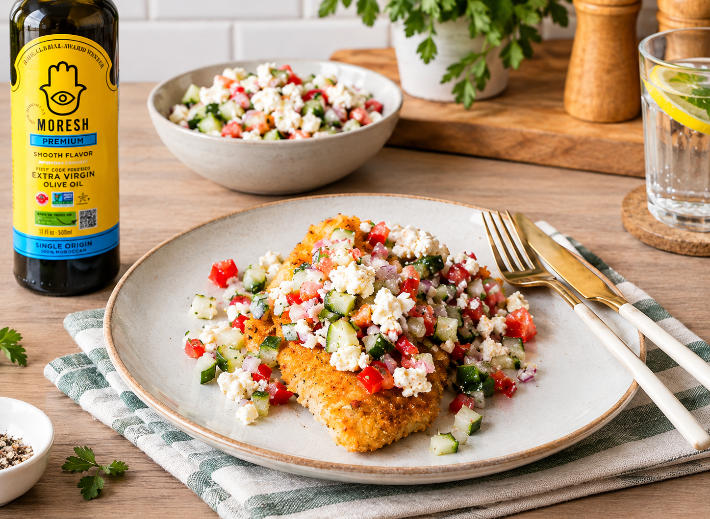 Crispy Chicken Cutlets with Mediterranean Salad