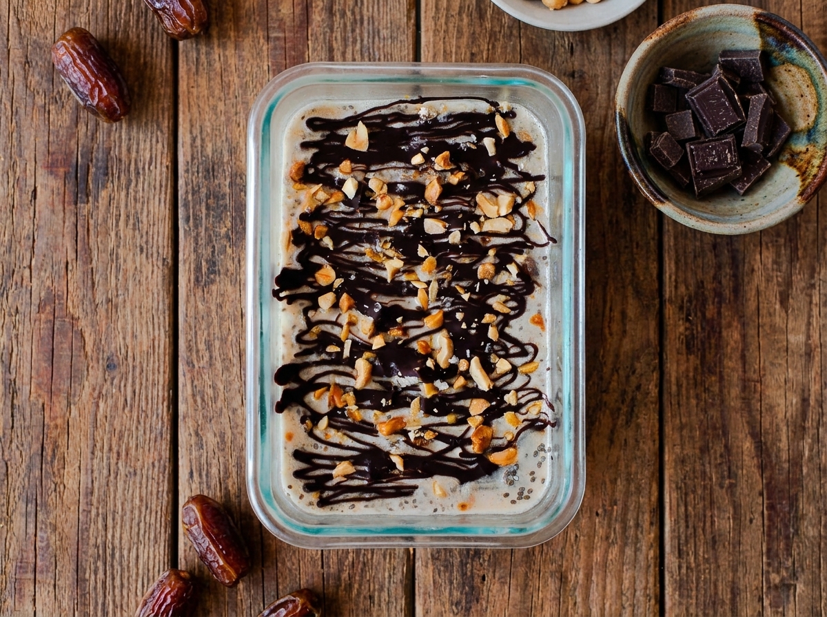 Healthy Snickers Overnight Oatmeal
