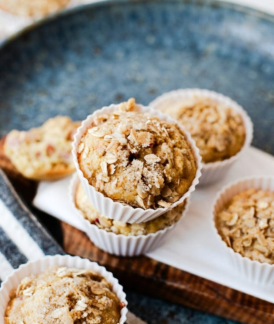 Healthy Gluten Free Oat Rhubarb Muffins with Streusel