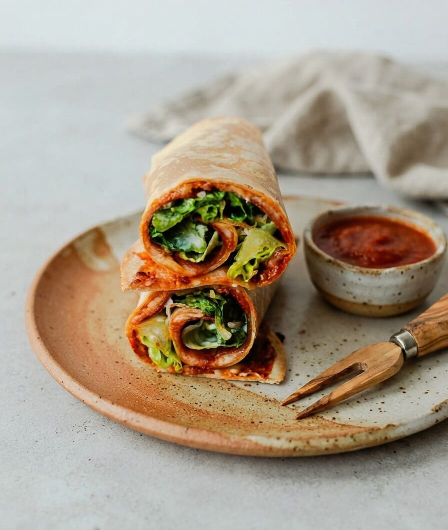 Easy Pepperoni Pizza Caesar Salad Tortilla Wrap