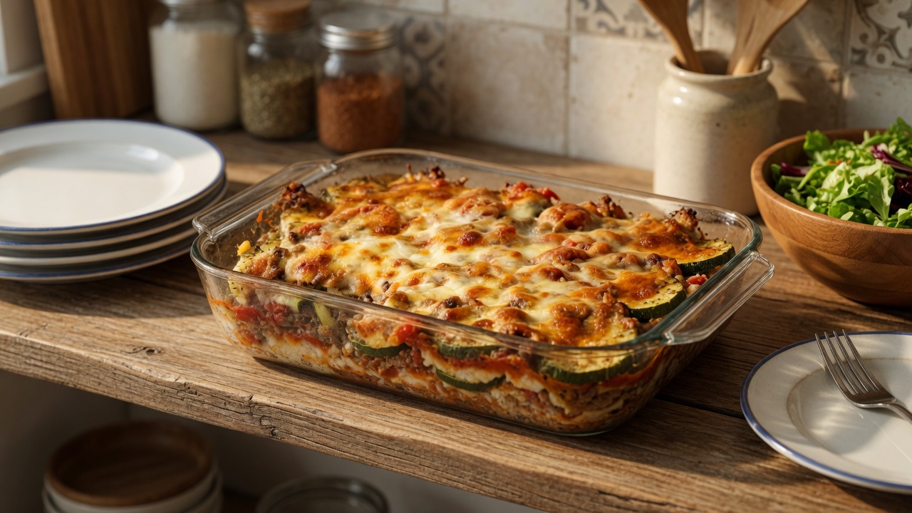 Zucchini Ground Beef Casserole with Cheese
